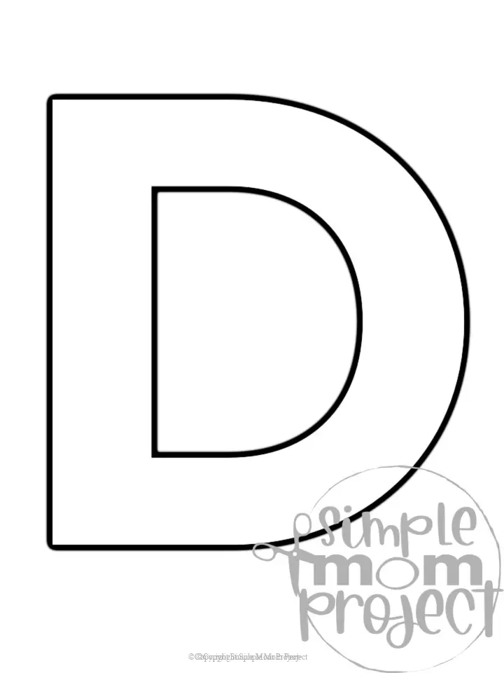 Printable upper case letter D template for letter D crafts for kindergarten, toddler, preschool, homeschool, alphabet crafts 1