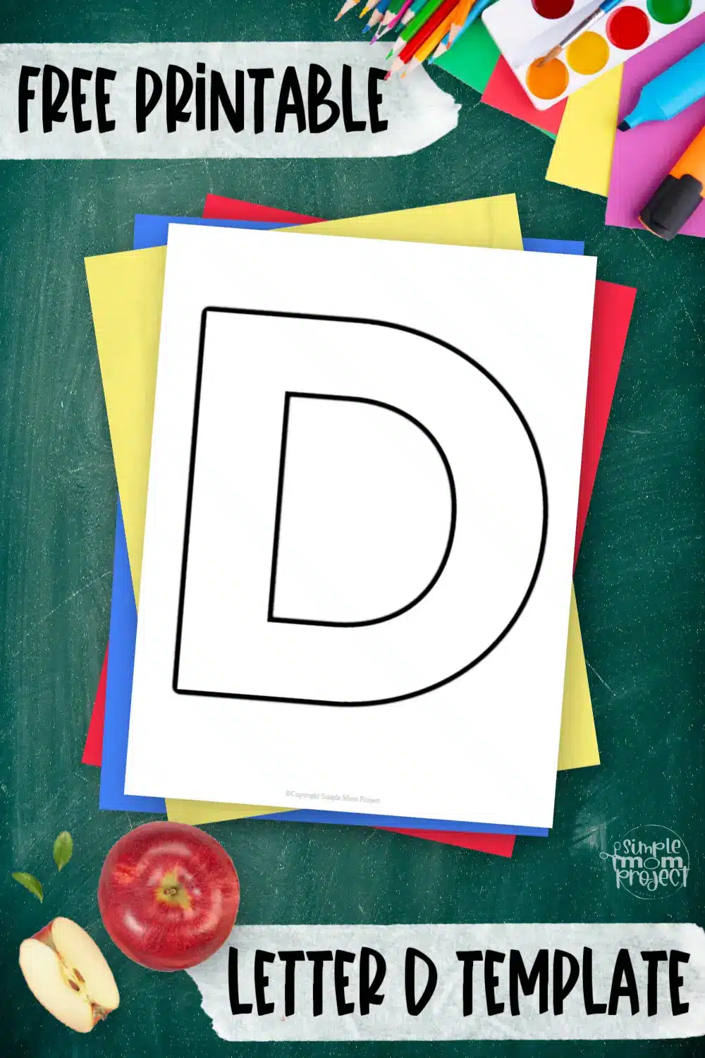 Printable upper case letter D template for letter D crafts for kindergarten, toddler, preschool, homeschool, alphabet crafts 3