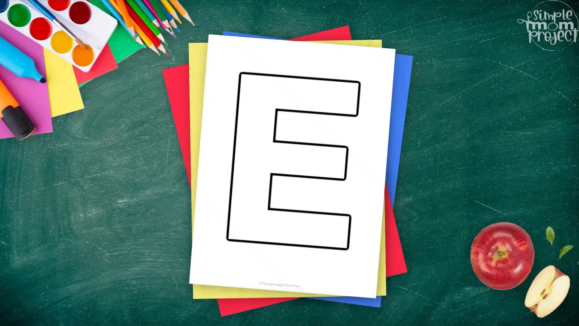 Printable upper case letter E template for letter E crafts for kindergarten, toddler, preschool, homeschool, alphabet crafts 2
