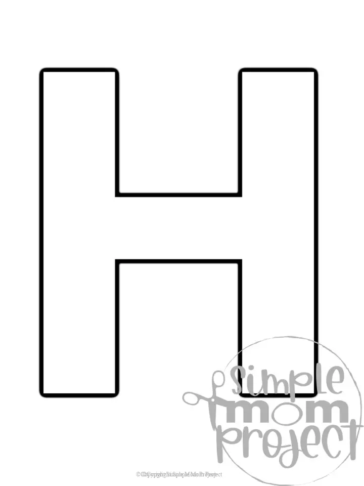 Printable upper case letter H template for letter H crafts for kindergarten, toddler, preschool, homeschool, alphabet crafts 1