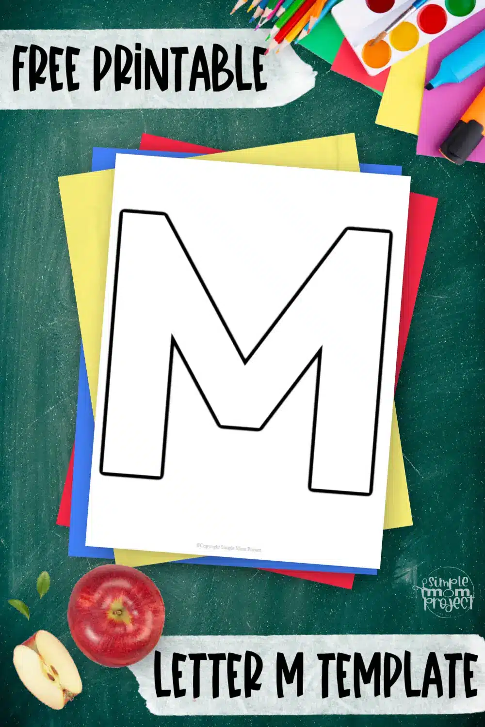 Printable upper case letter M template for letter M crafts for kindergarten, toddler, preschool, homeschool, alphabet crafts 3
