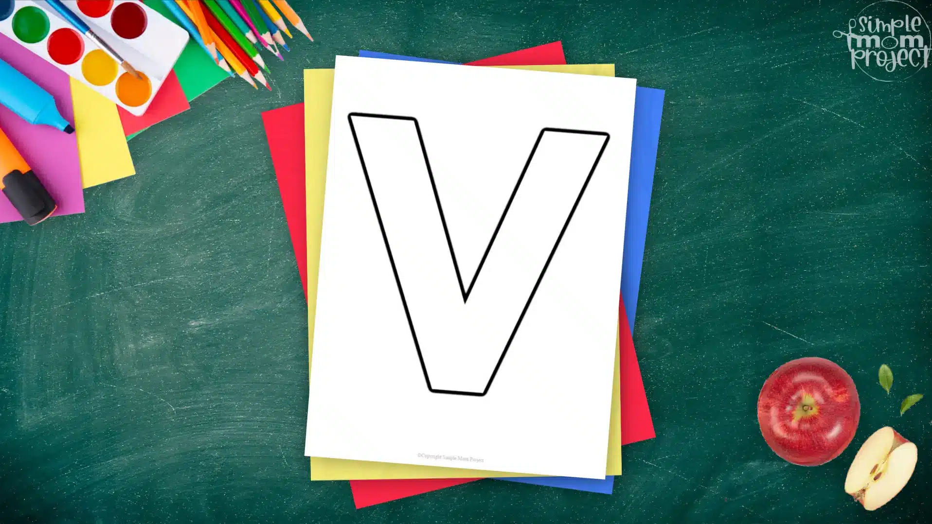 Printable upper case letter V template for letter V crafts for kindergarten, toddler, preschool, homeschool, alphabet crafts 2