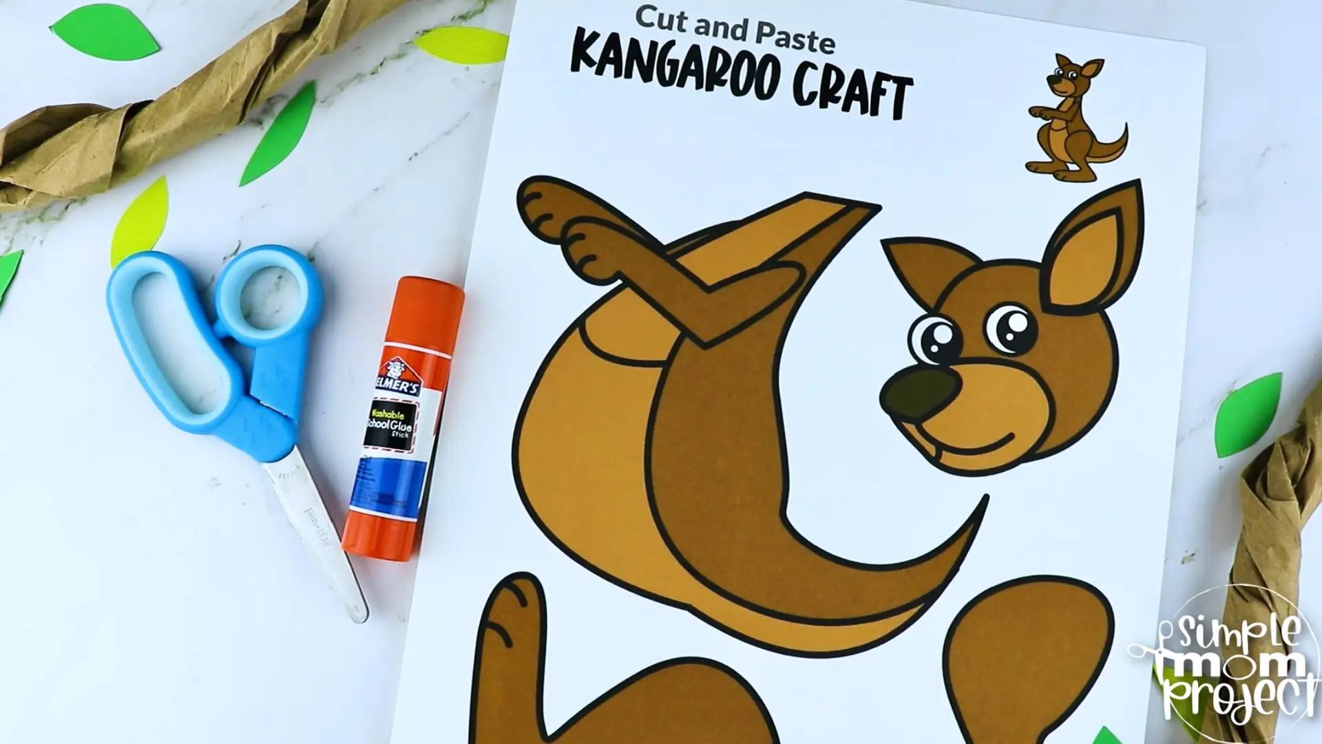 Printable Kangaroo Craft Template for Kids Preschool Toddler elementary nursing home