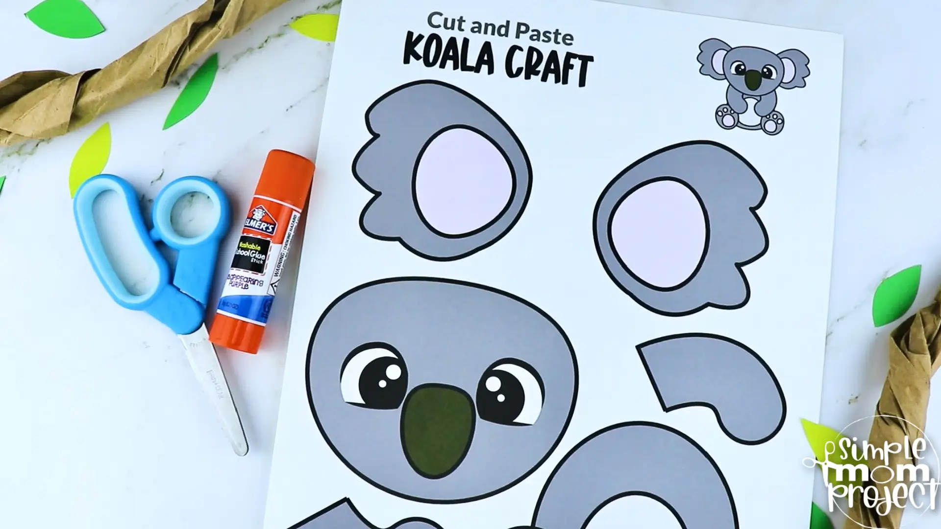 Printable Koala Craft Template for Kids Preschool Toddler elementary nursing home