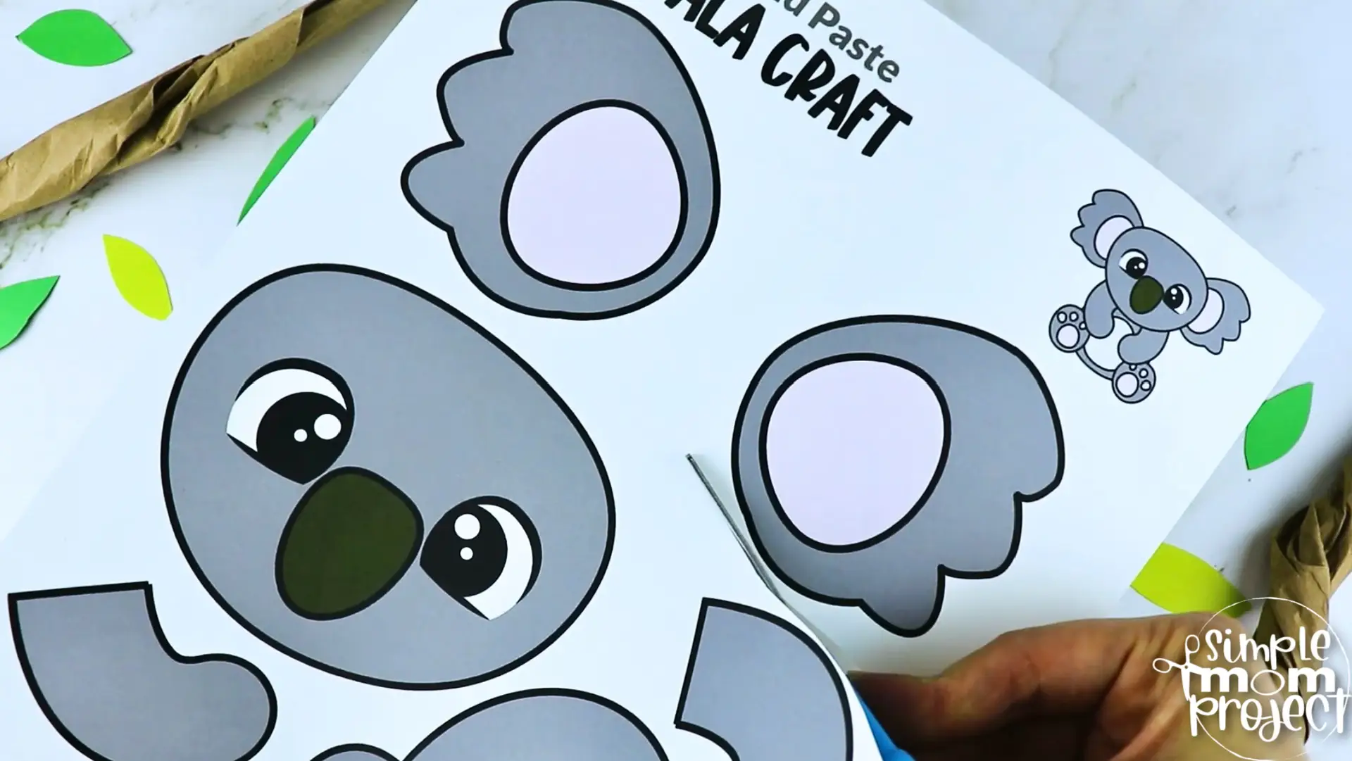 Printable Koala Craft Template for Kids Preschool Toddler elementary nursing home
