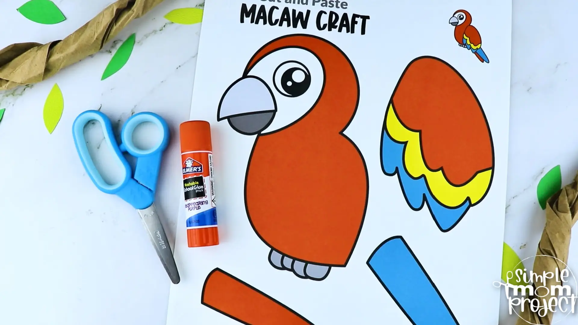 Printable Macaw Parrot Craft Template for Kids Preschool Toddler elementary nursing home
