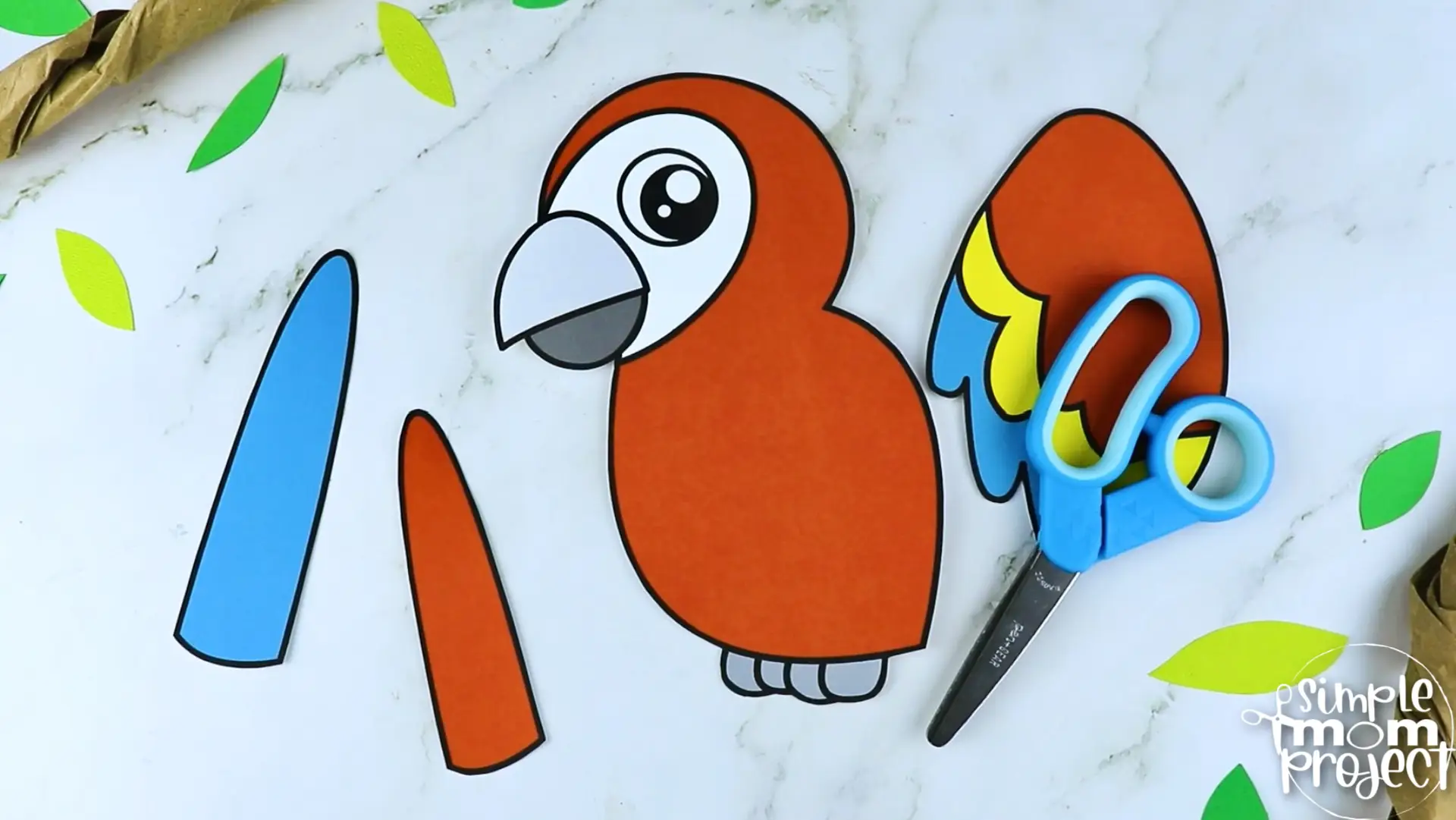 Printable Macaw Parrot Craft Template for Kids Preschool Toddler elementary nursing home