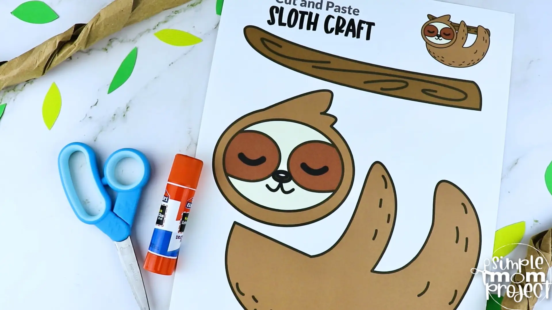 Printable Sloth Craft Template for Kids Preschool Toddler elementary nursing home