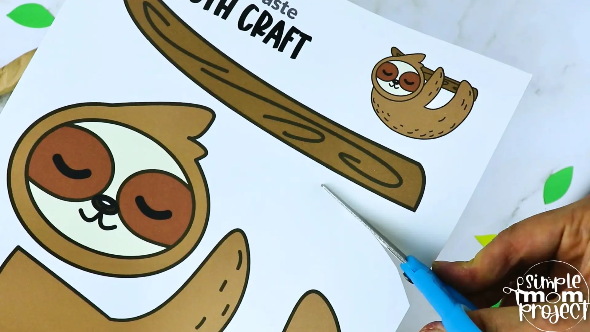 Printable Sloth Craft Template for Kids Preschool Toddler elementary nursing home
