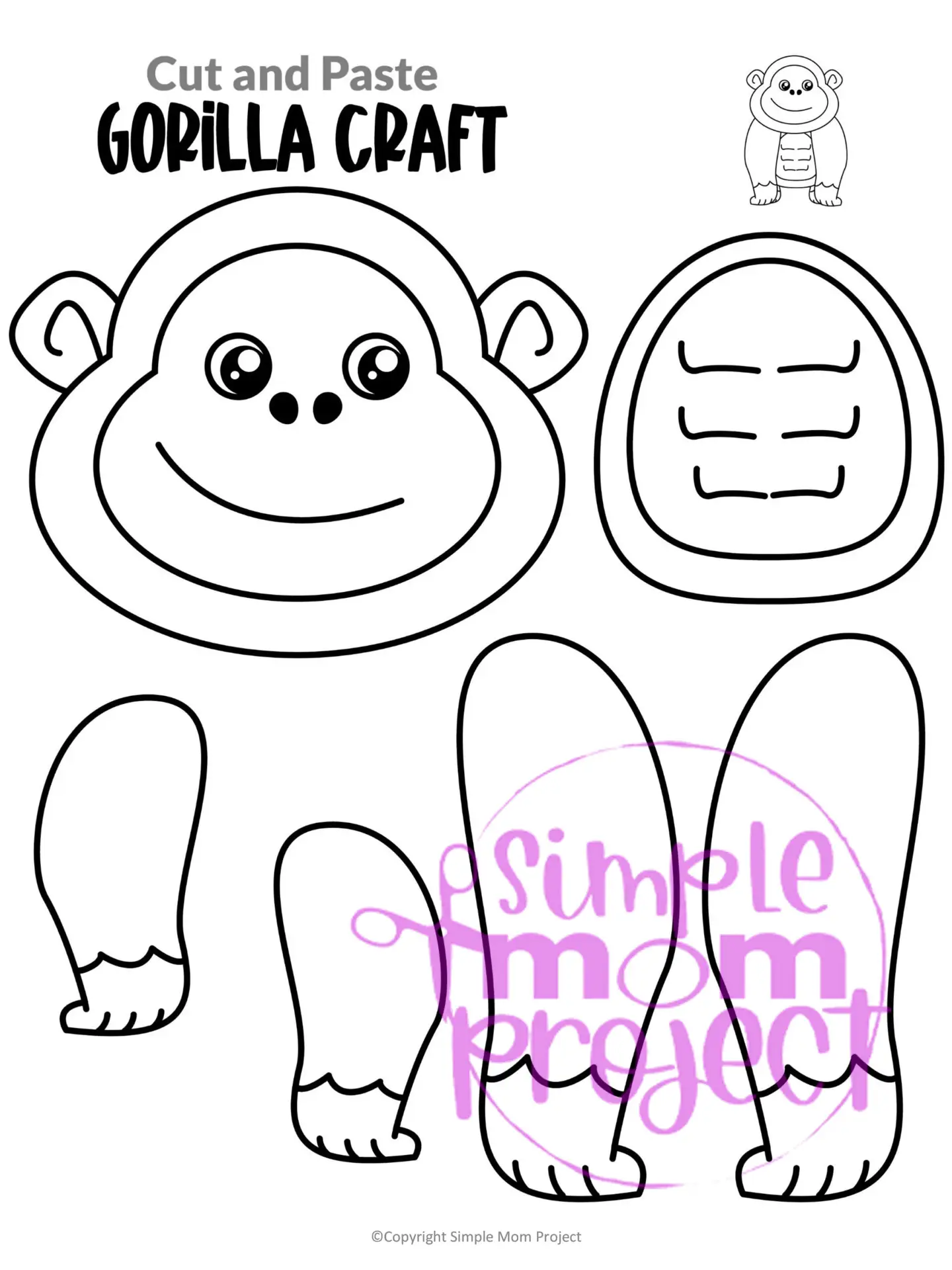 Printable Gorilla Craft Template for Toddlers, Preschoolers, Kindergarteners and Elementary Kids 1