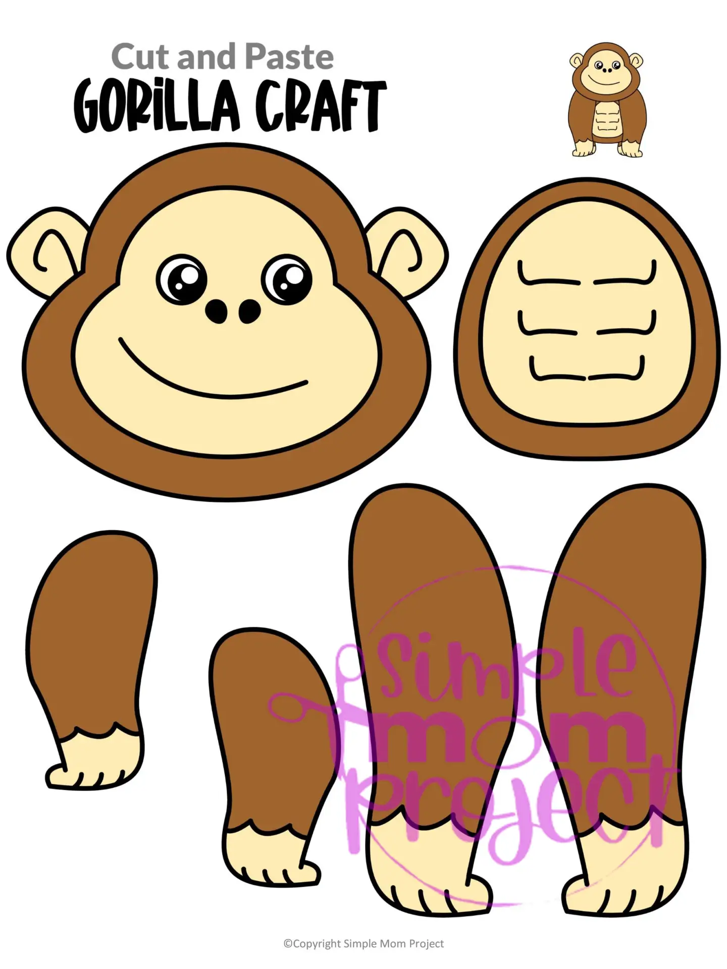 Printable Gorilla Craft Template for Toddlers, Preschoolers, Kindergarteners and Elementary Kids 2