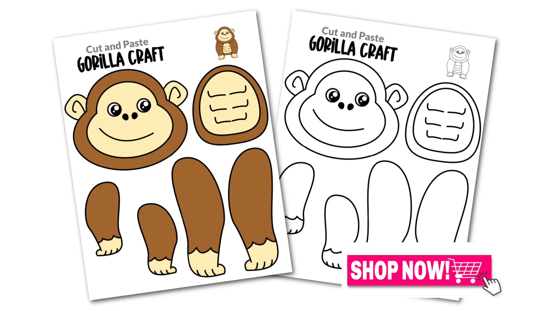 Printable Gorilla Craft Template for Toddlers, Preschoolers, Kindergarteners and Elementary Kids