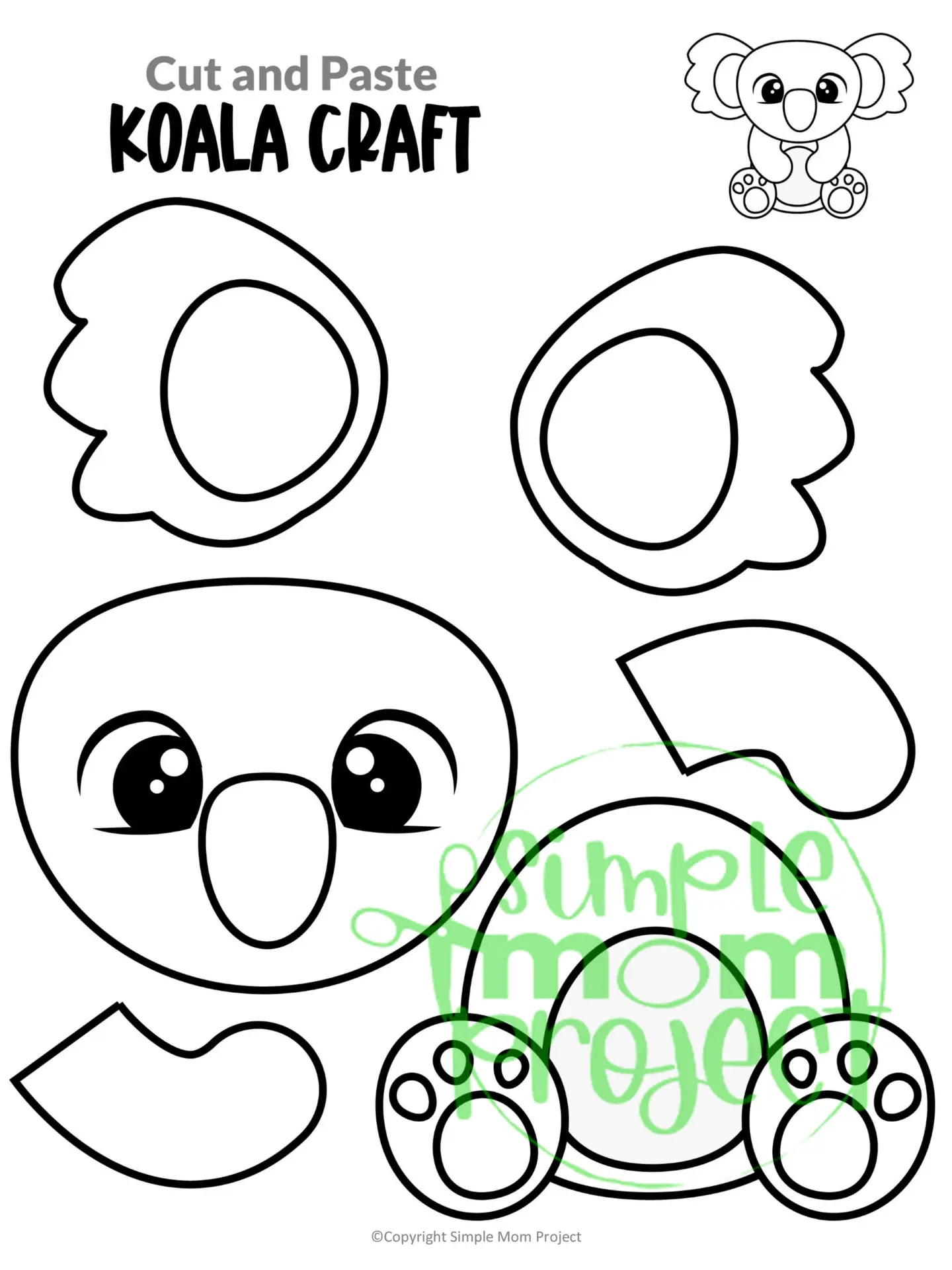 Printable Koala Craft Template for Toddlers, Preschoolers, Kindergarteners and Elementary Kids 1