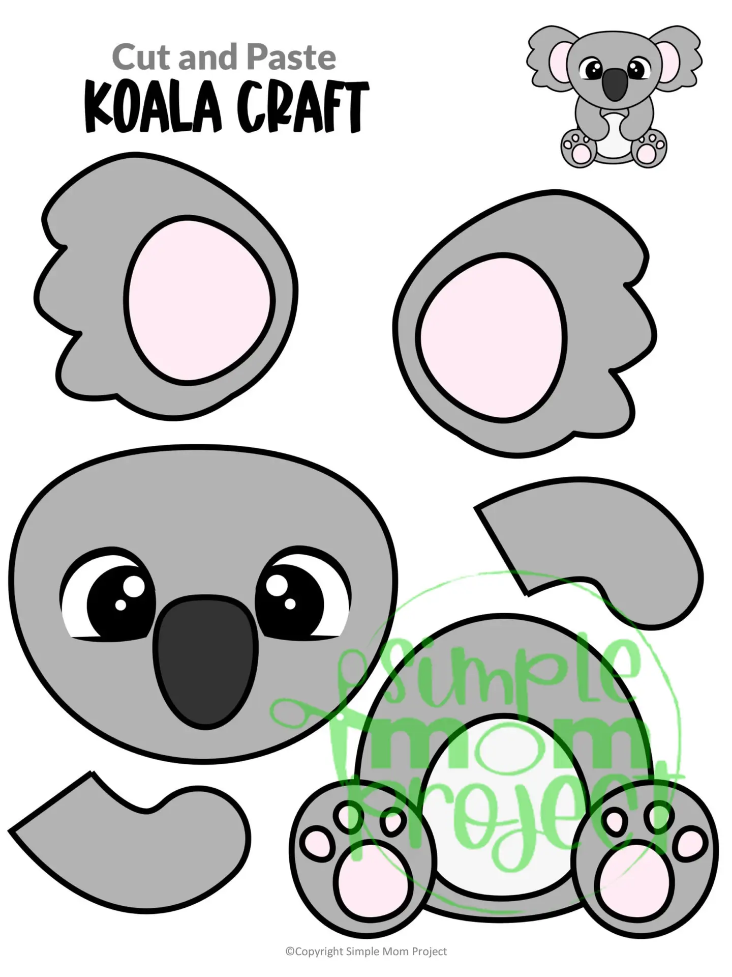 Printable Koala Craft Template for Toddlers, Preschoolers, Kindergarteners and Elementary Kids 2