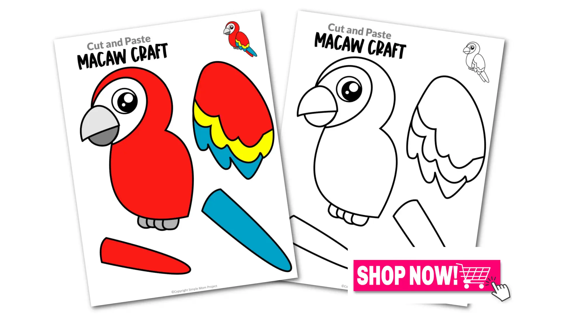 Printable Macaw Craft Template for Toddlers, Preschoolers, Kindergarteners and Elementary Kids