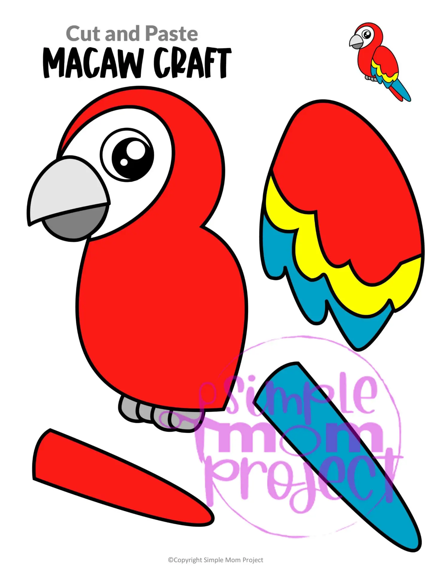 Printable Macaw Craft Template for Toddlers, Preschoolers, Kindergarteners and Elementary Kids 1