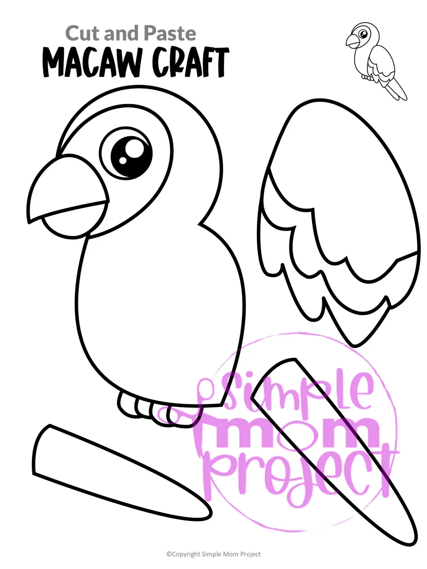 Printable Macaw Craft Template for Toddlers, Preschoolers, Kindergarteners and Elementary Kids 2