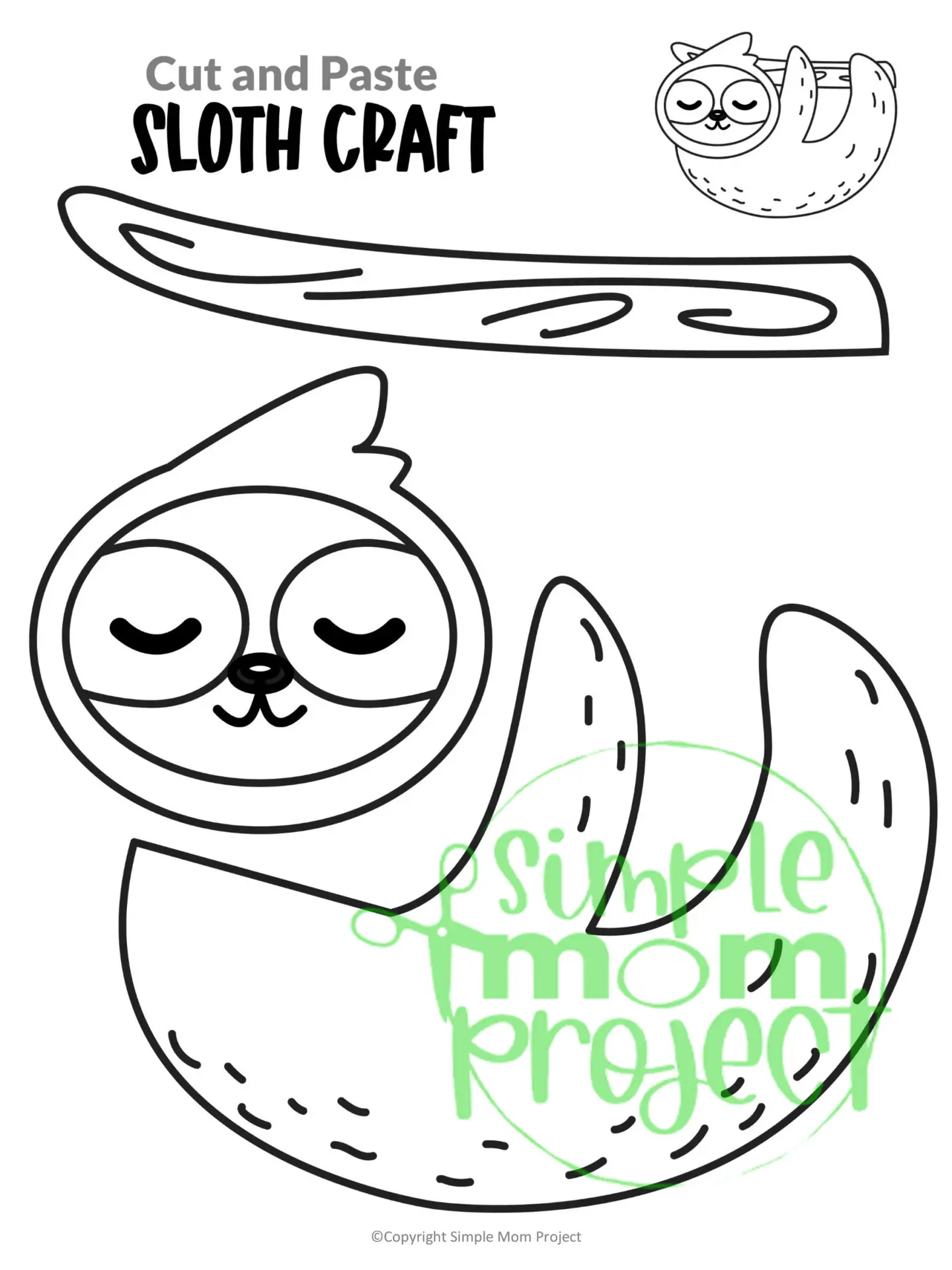 Printable Sloth Craft Template for Toddlers, Preschoolers, Kindergarteners and Elementary Kids 1