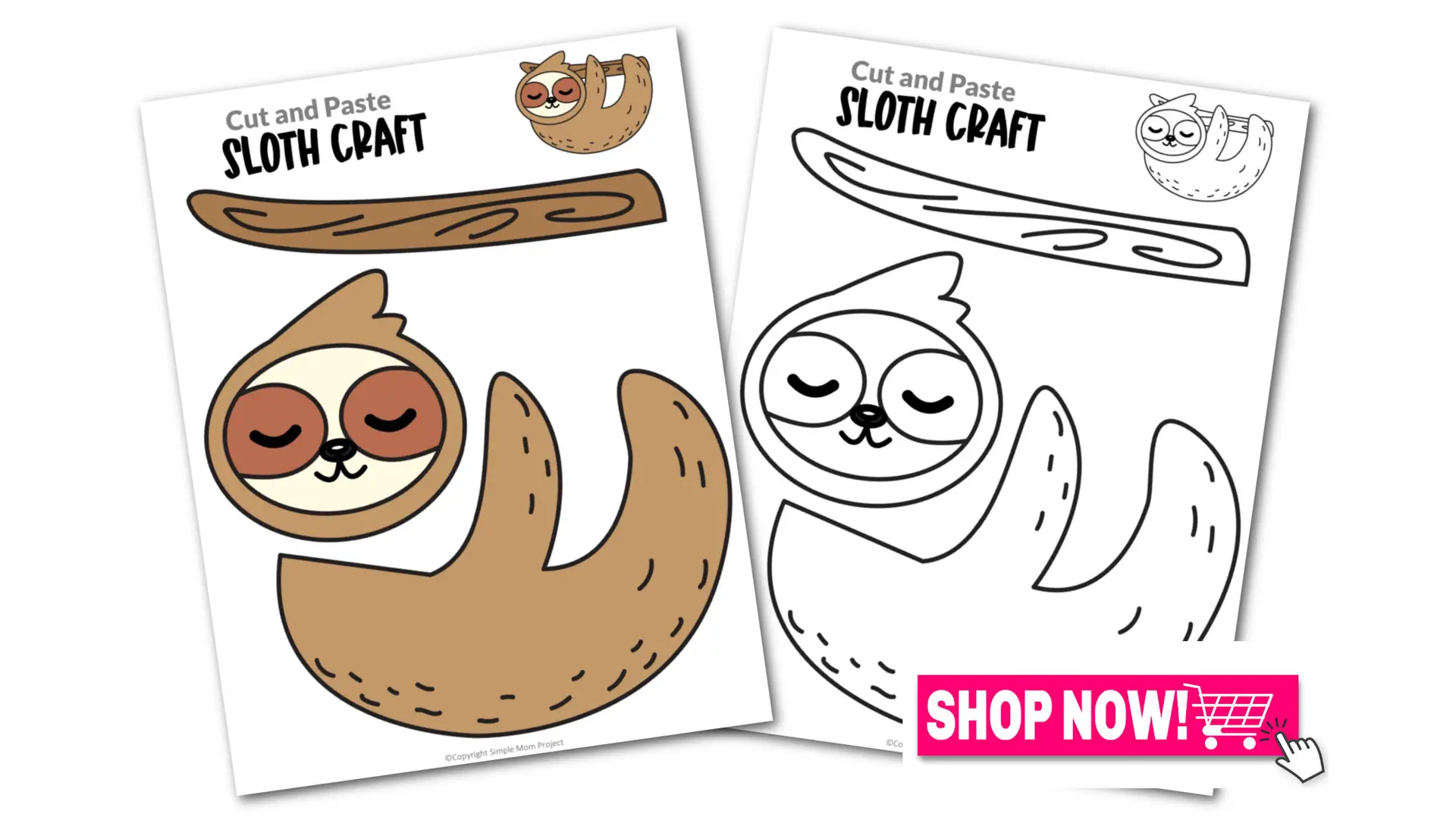 Printable Sloth Craft Template for Toddlers, Preschoolers, Kindergarteners and Elementary Kids