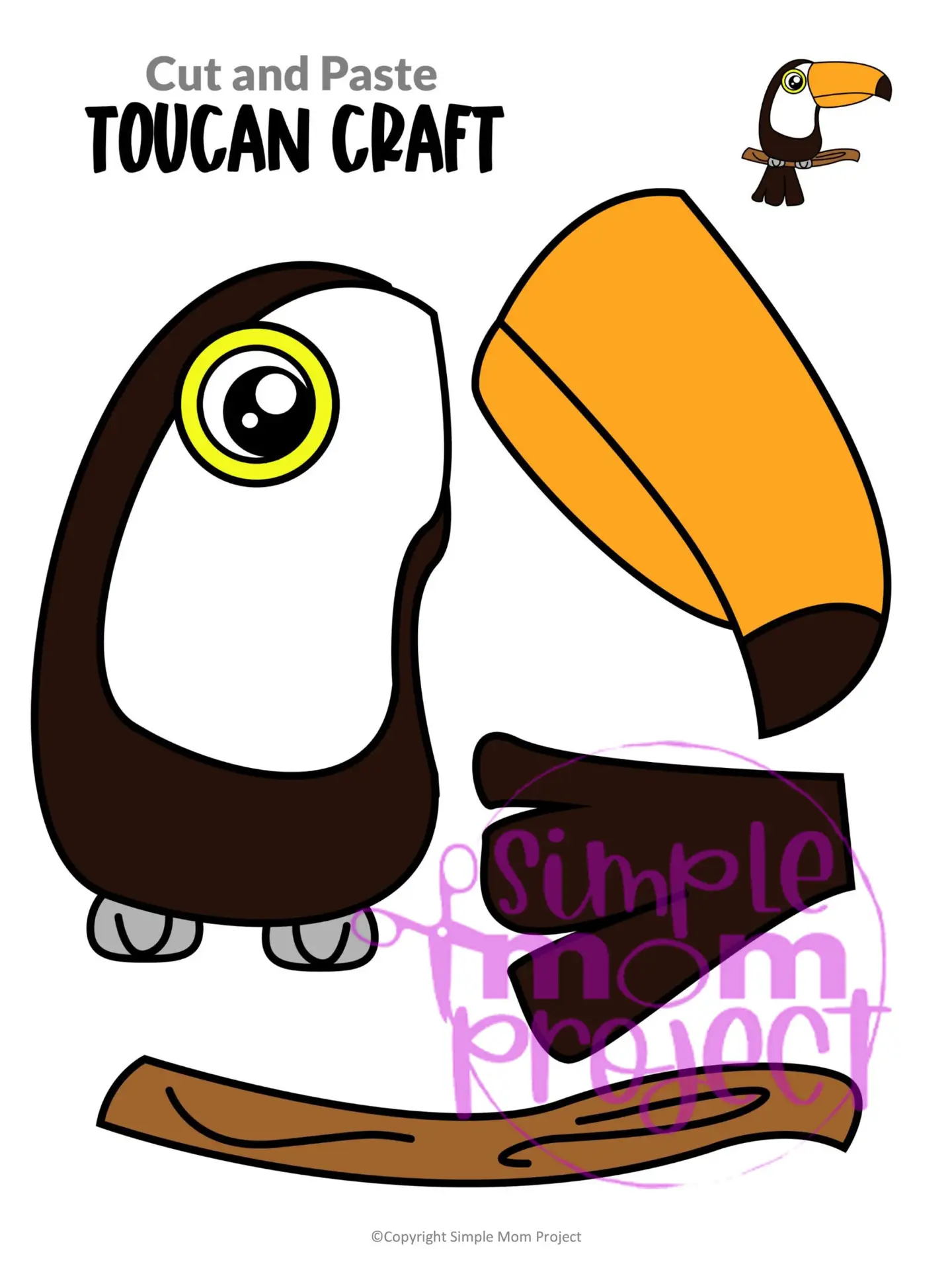 Printable Toucan Craft Template for Kids Preschool Toddler elementary nursing home 1