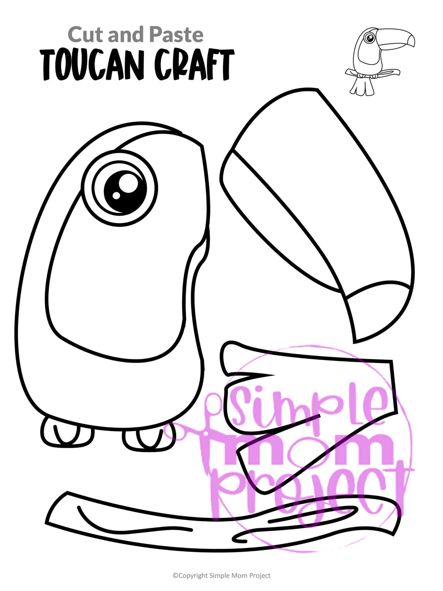 Printable Toucan Craft Template for Kids Preschool Toddler elementary nursing home 2