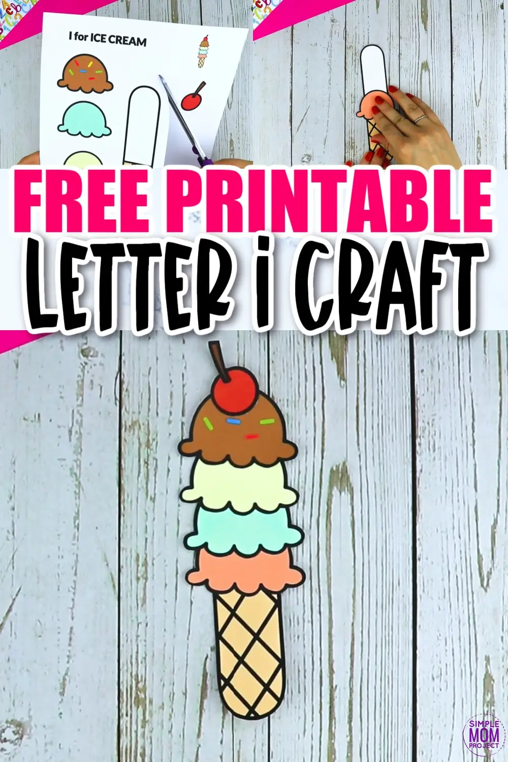 Printable Letter I for Ice Cream Craft Template for Kids, preschoolers, toddlers, kindergartners, elementary children