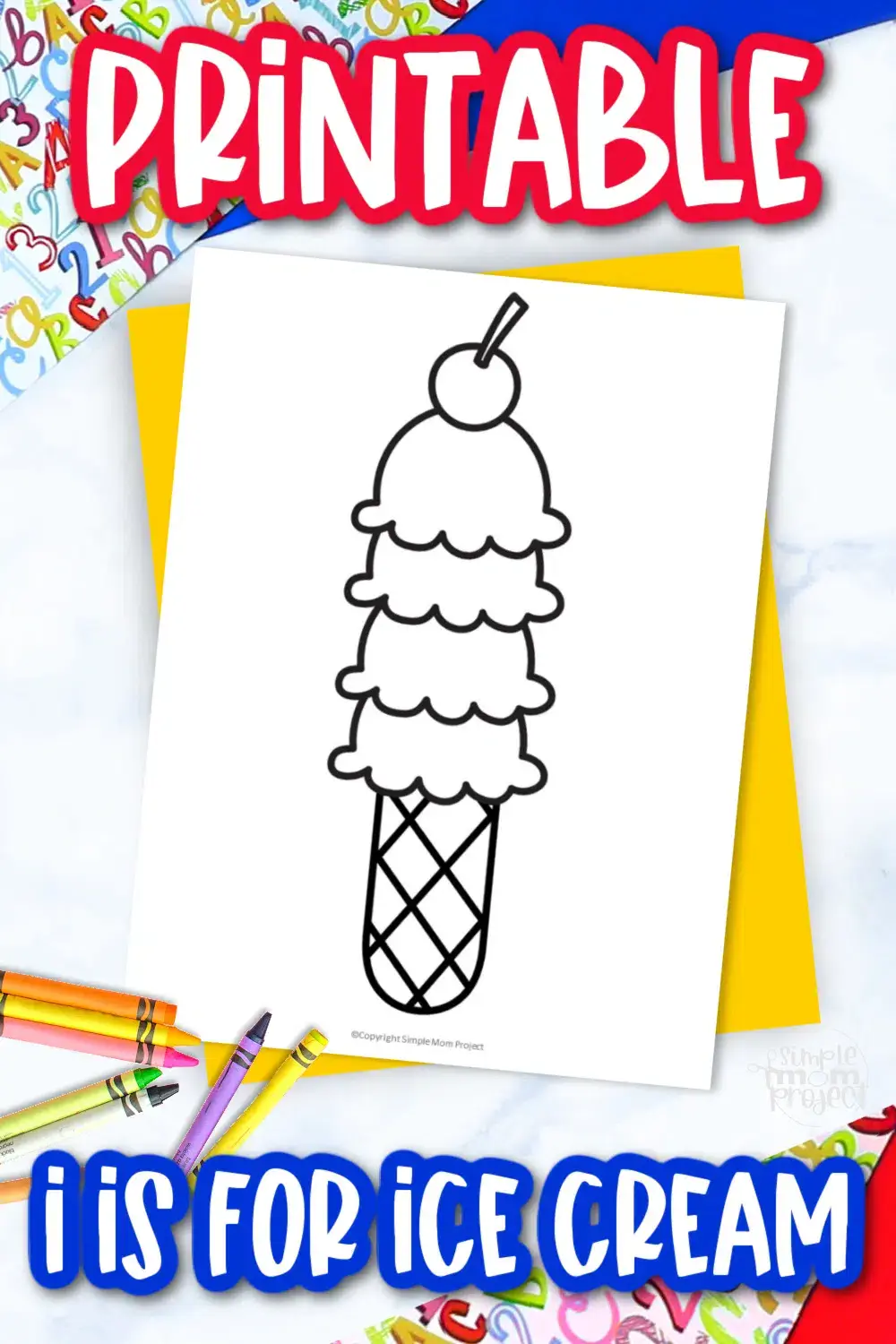 Letter i Ice Cream Craft for Kids, preschoolers, toddlers, kindergartners, elementary template