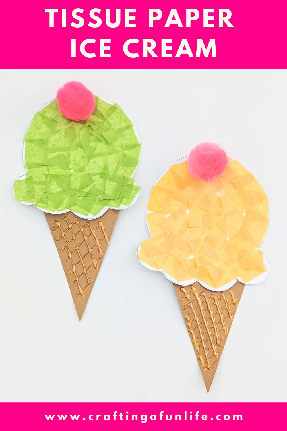 Tissue Paper Ice Cream Craft for Kids, preschoolers, toddlers, kindergartners, elementary