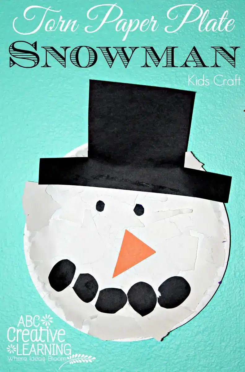 torn paper plate snowman