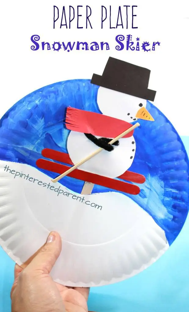 paper plate snowman skier craft