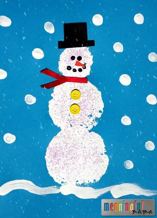 Sponge Stamped Snowman craft for kids of all ages