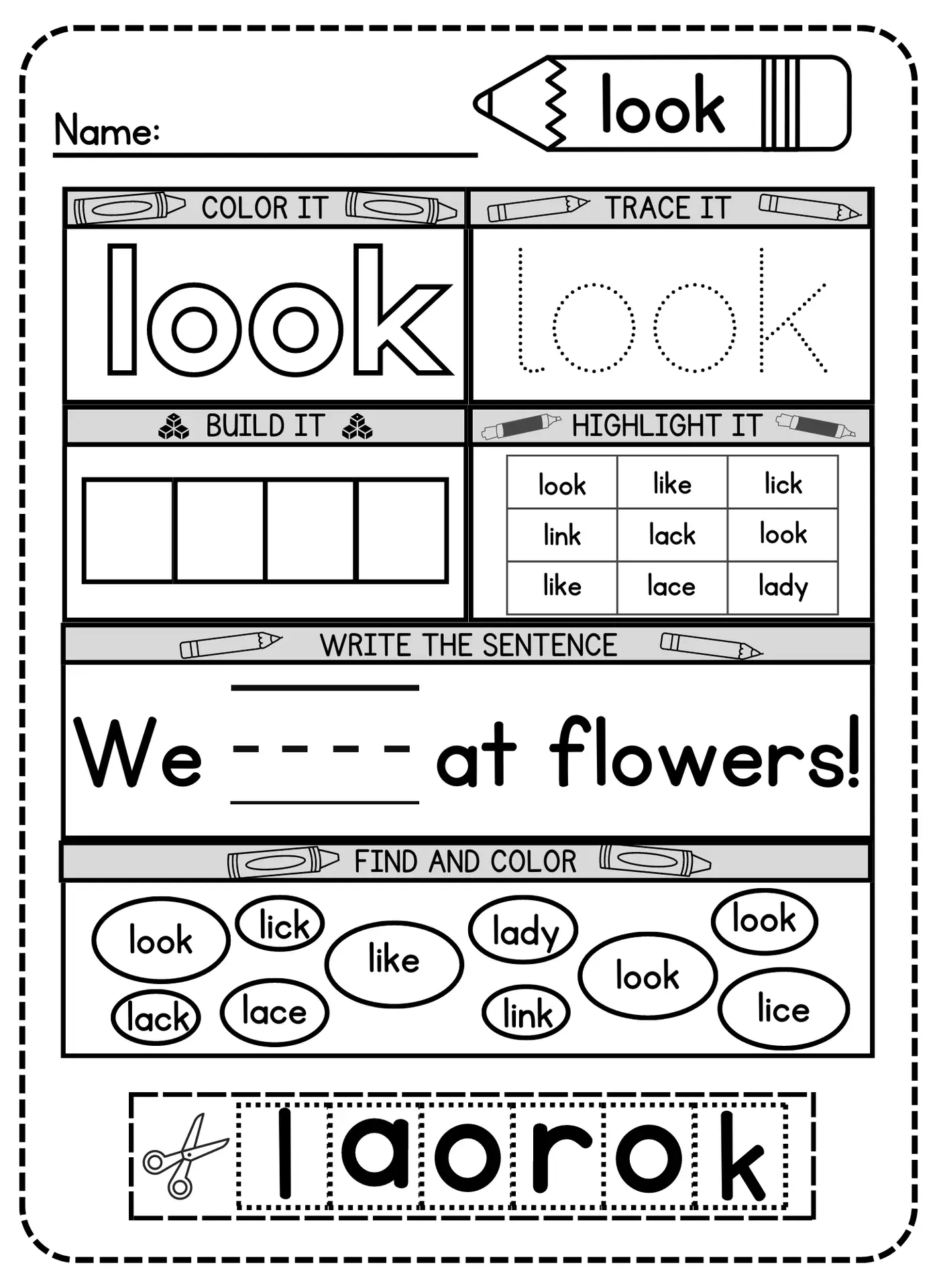 look sight word for preschoolers, kindergarteners, toddlers and kids of all ages