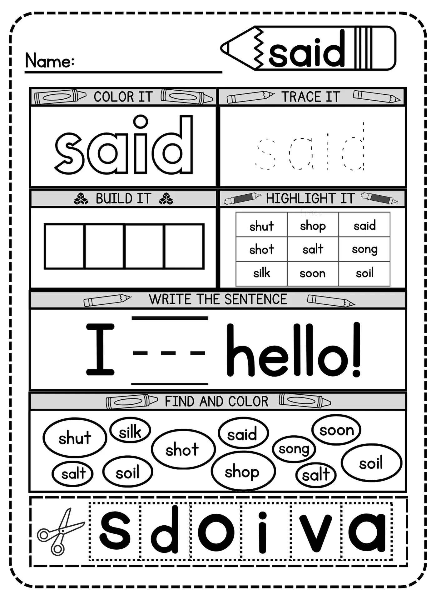 Said sight word for preschoolers, kindergarteners, toddlers and kids of all ages