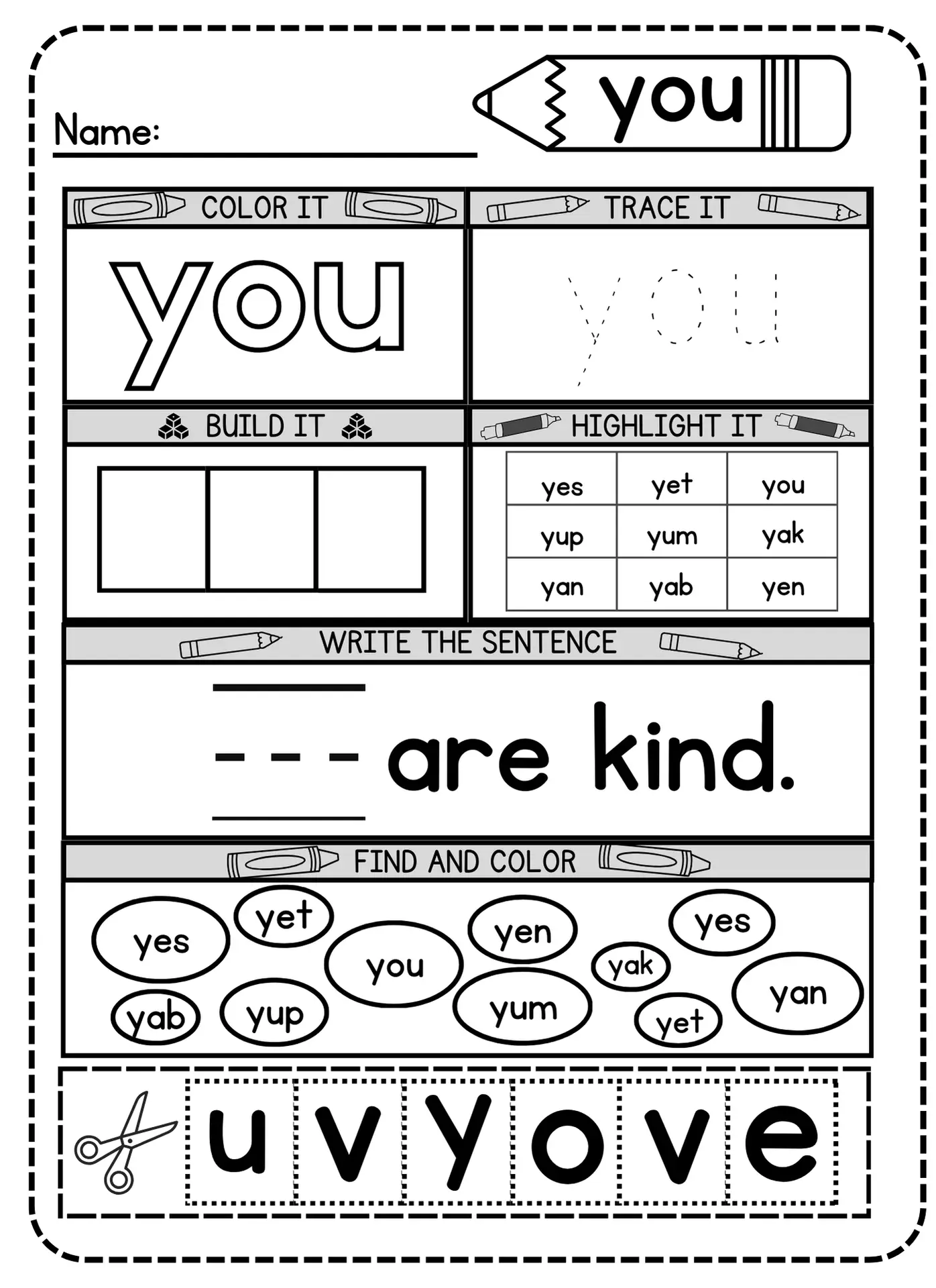 You sight word for preschoolers, kindergarteners, toddlers and kids of all ages