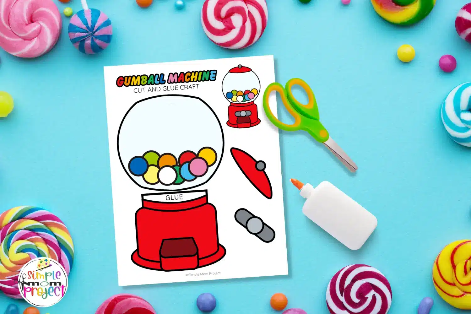 Gumball Machine Cut and Paste Craft for kids Build a Gumball machine