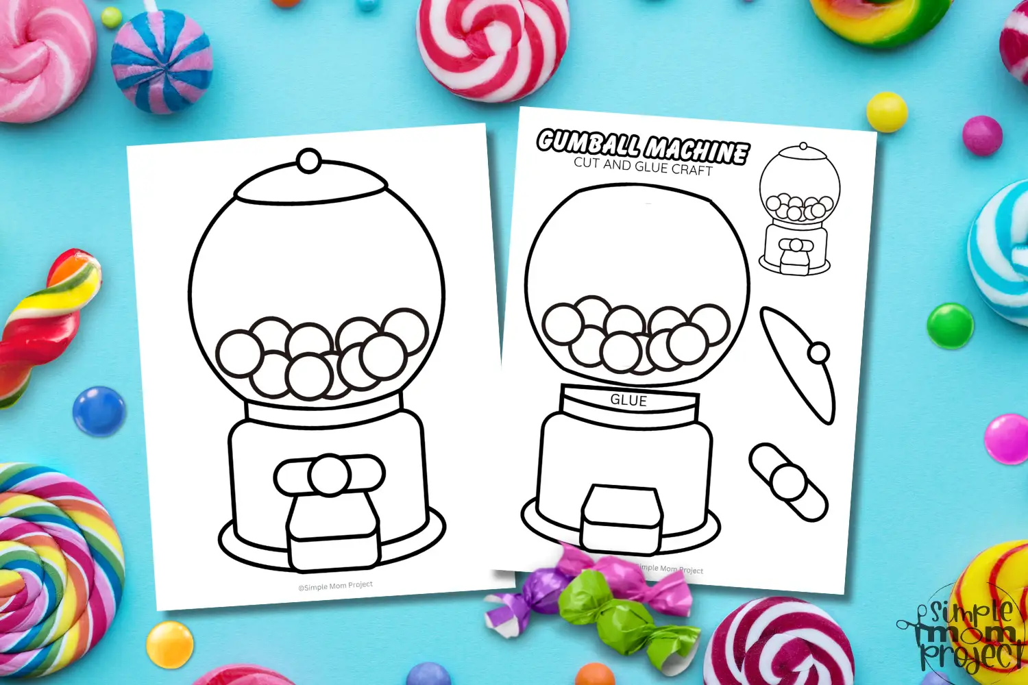 Printable Gumball Machine Craft Template for toddlers, preschoolers and kindergarten kids