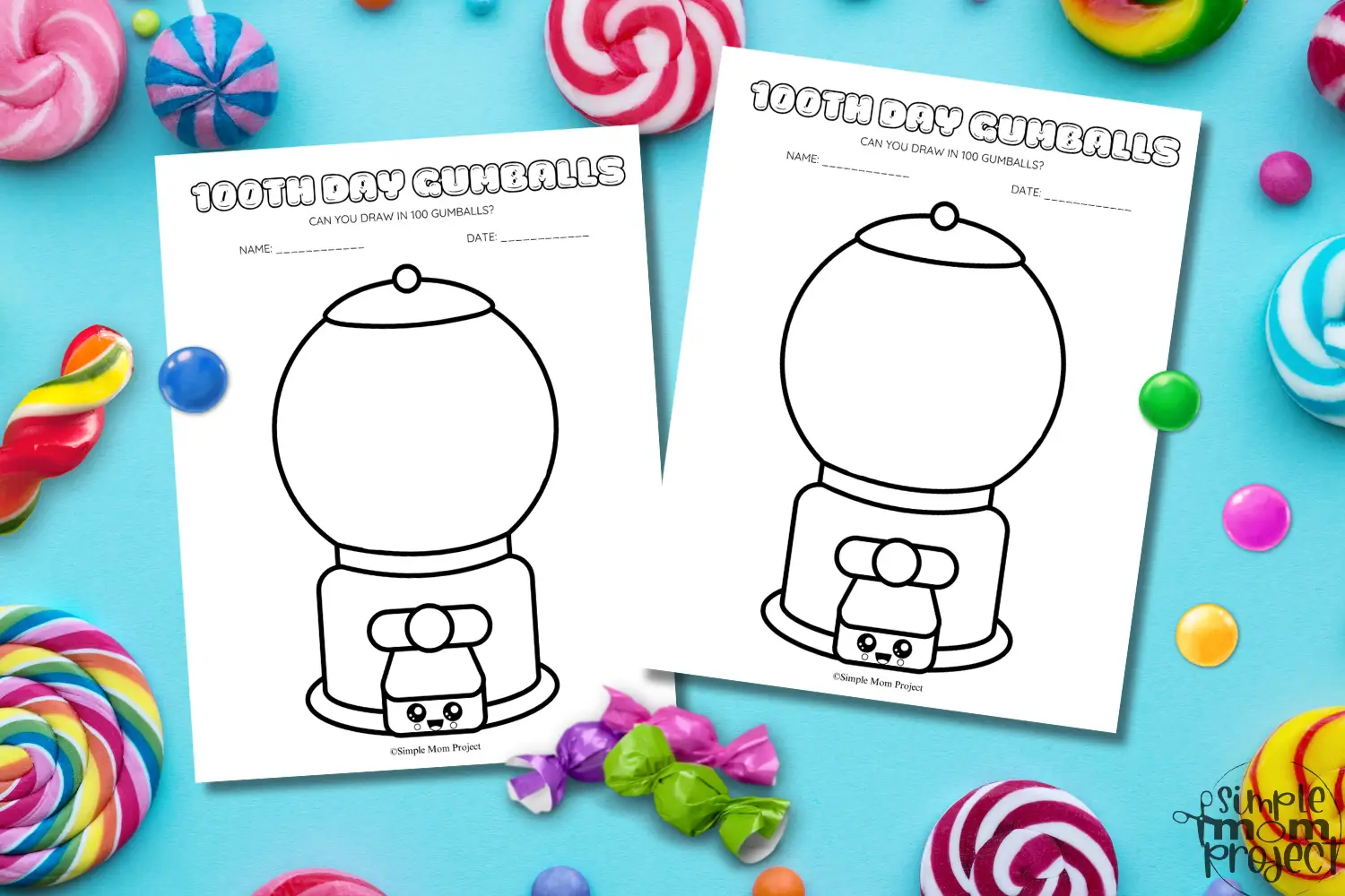 100th day Gumball Machine Printable Template for kids of all ages