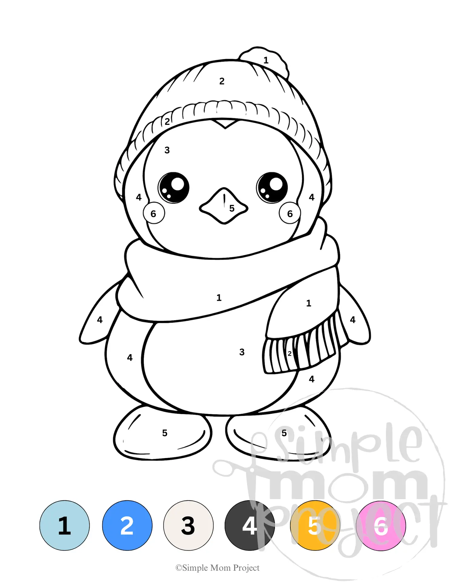 Free Printable Winter Penguin Color By Number Coloring Page – Simple Mom Project