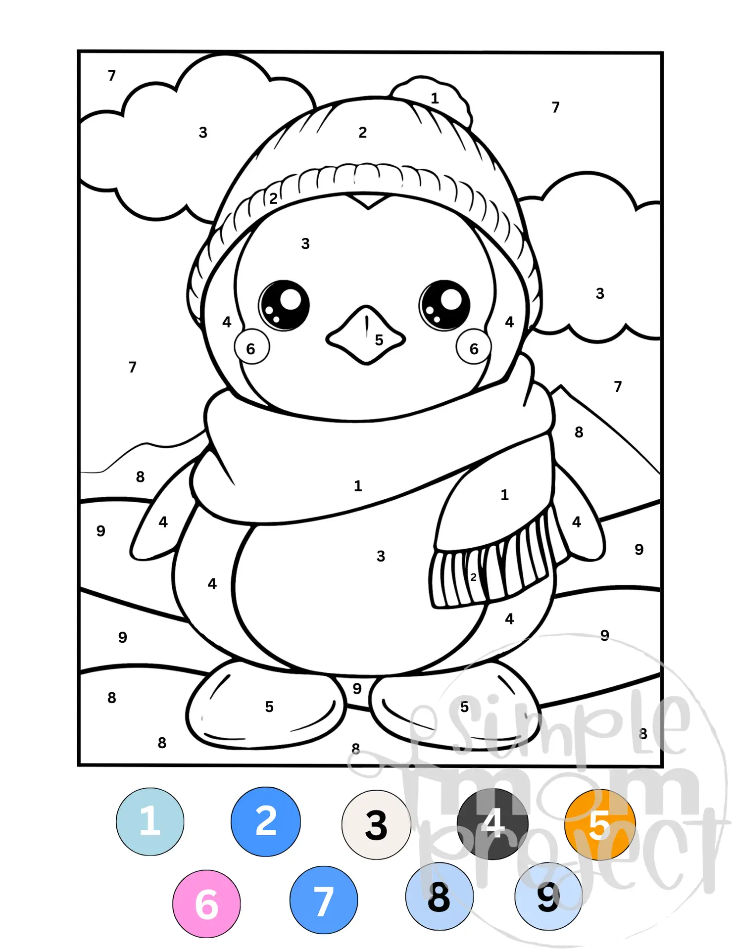 Penguin Winter Color By Number PageWM