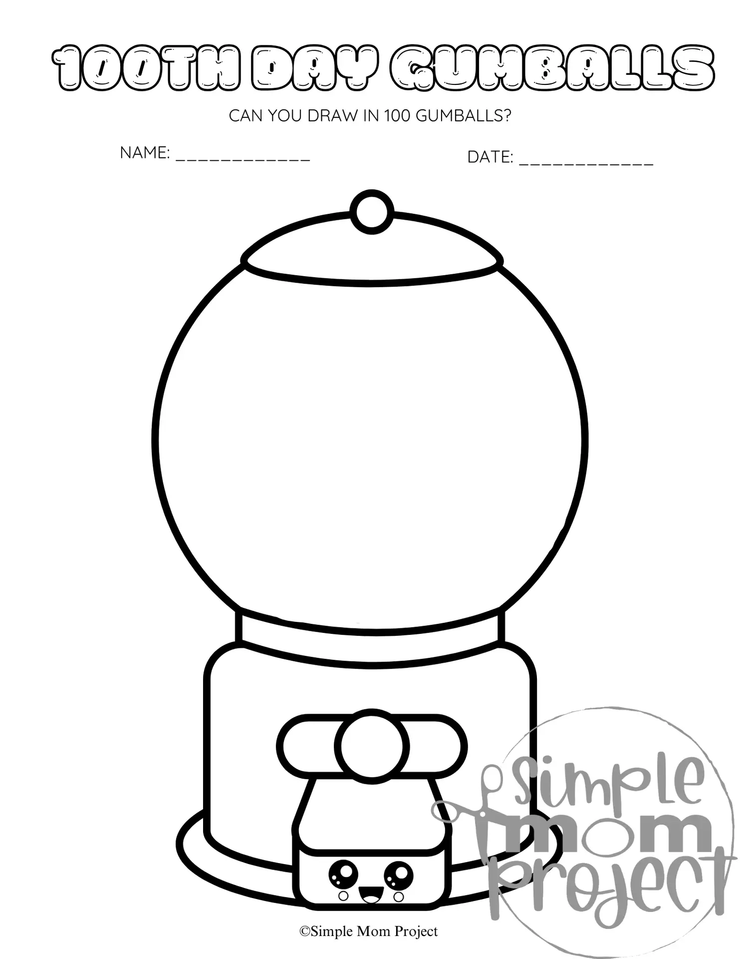Free Printable Gumball Machine Template for toddlers, preschoolers and kindergarten kids