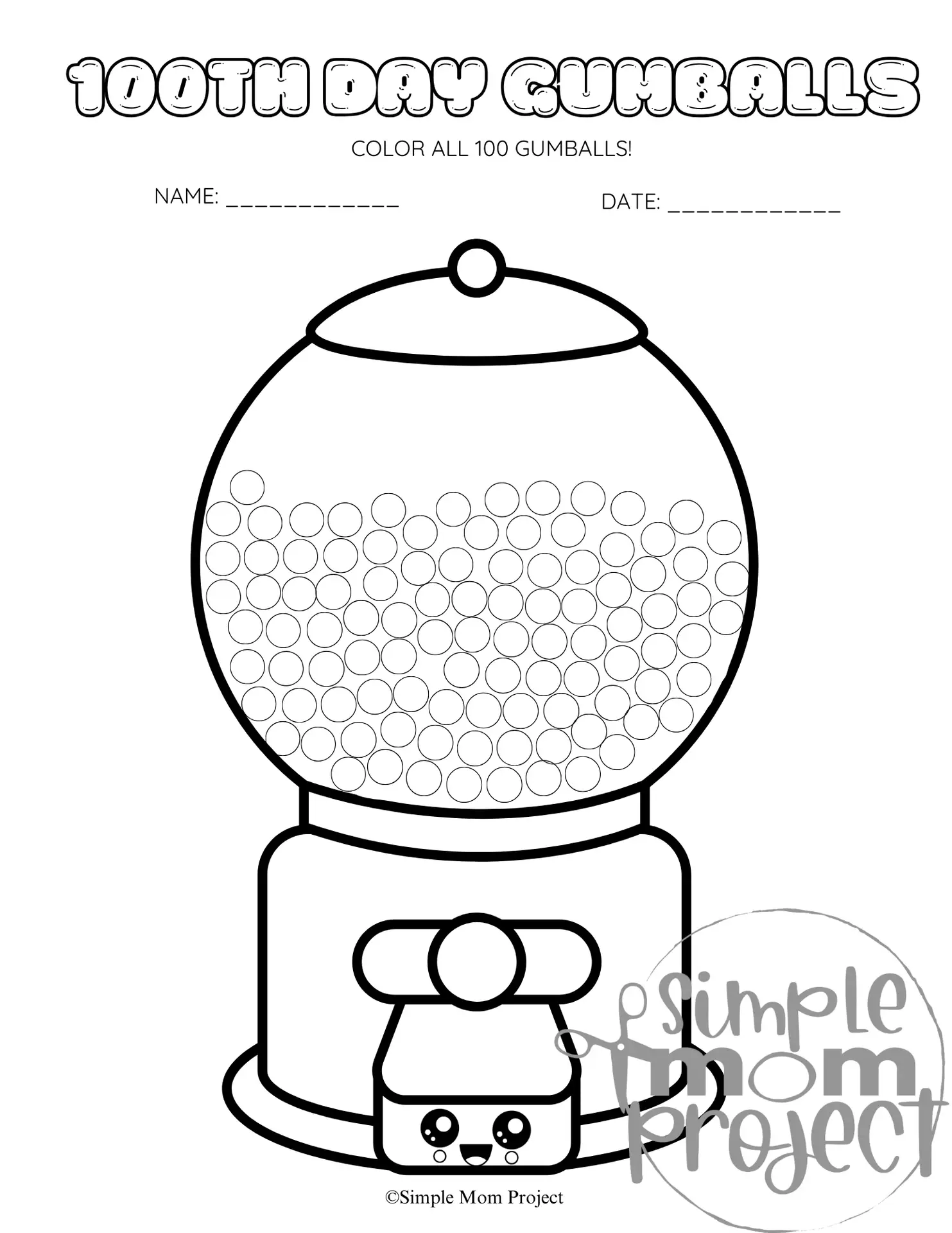 Free Printable Gumball Machine Template for kids of all ages, toddlers, preschoolers and kindergarteners