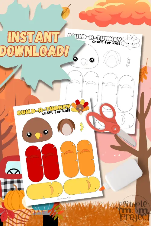 Printable Build-A-Turkey Craft Template for Kids