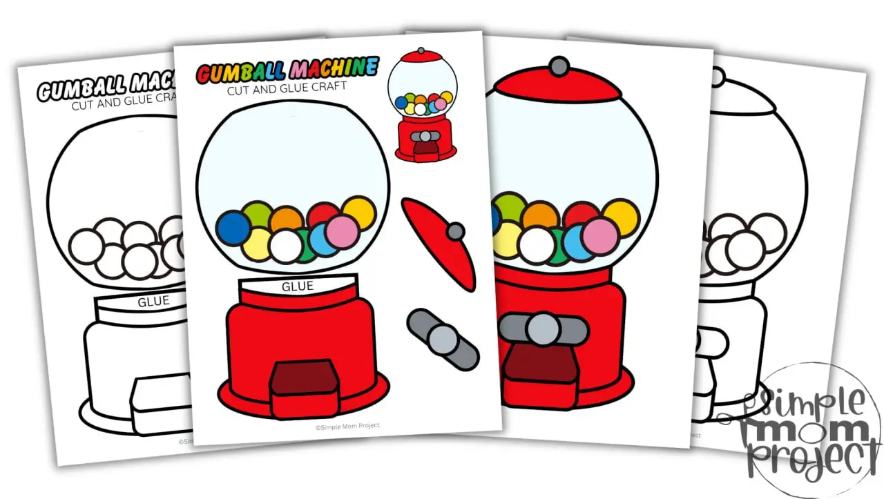 Printable Gumball Machine Cut and Paste Craft Template for toddlers, preschoolers and kindergarten kids