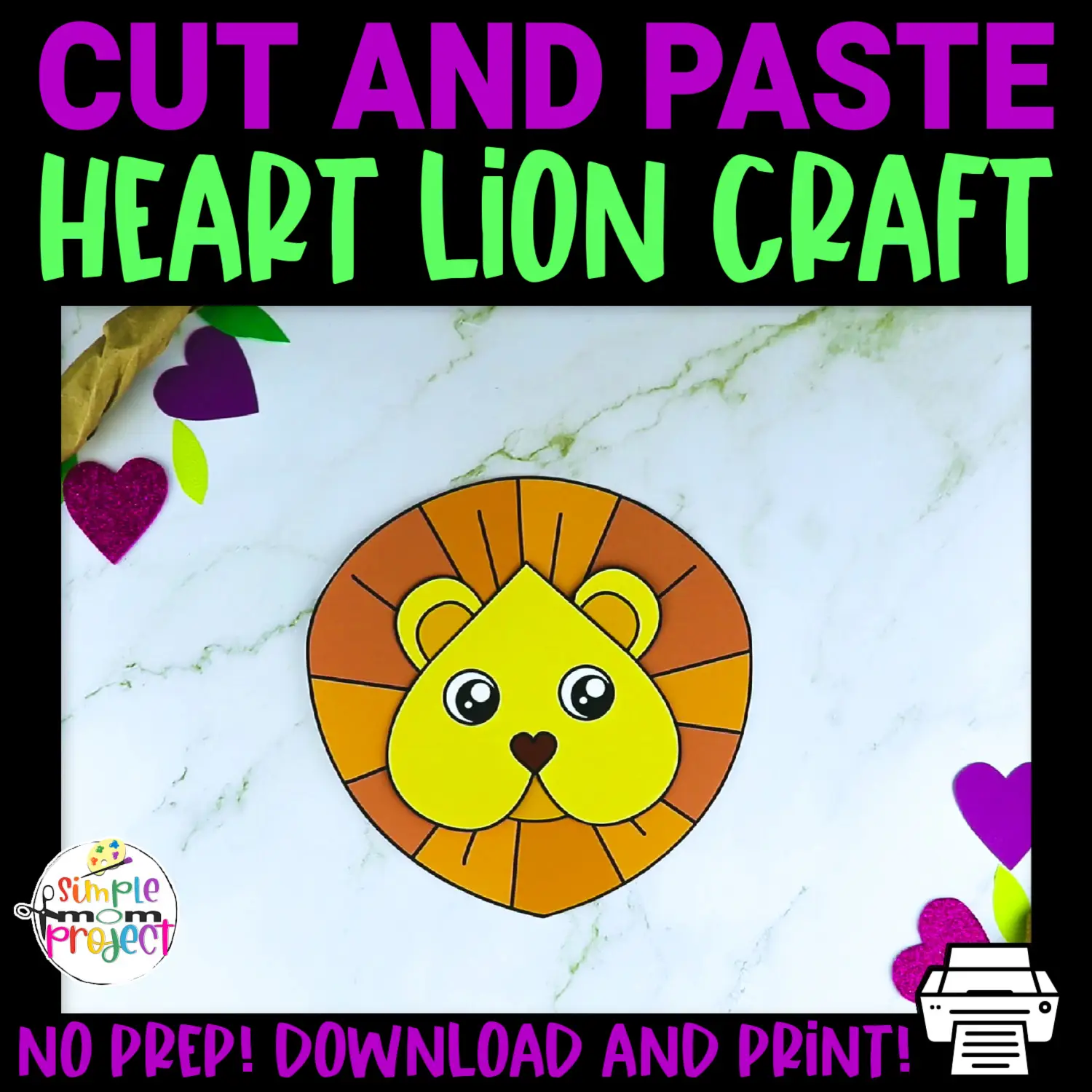 Heart Lion Cut and Paste Craft - Simple Mom Project Store