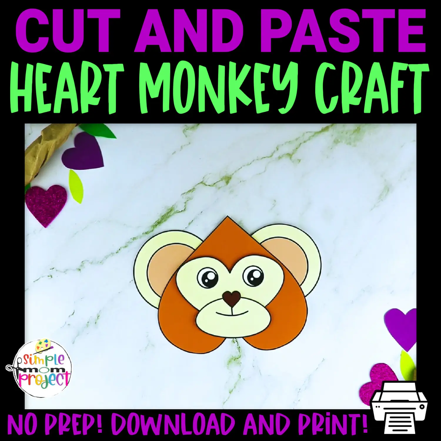 Heart Monkey Cut and Paste Craft