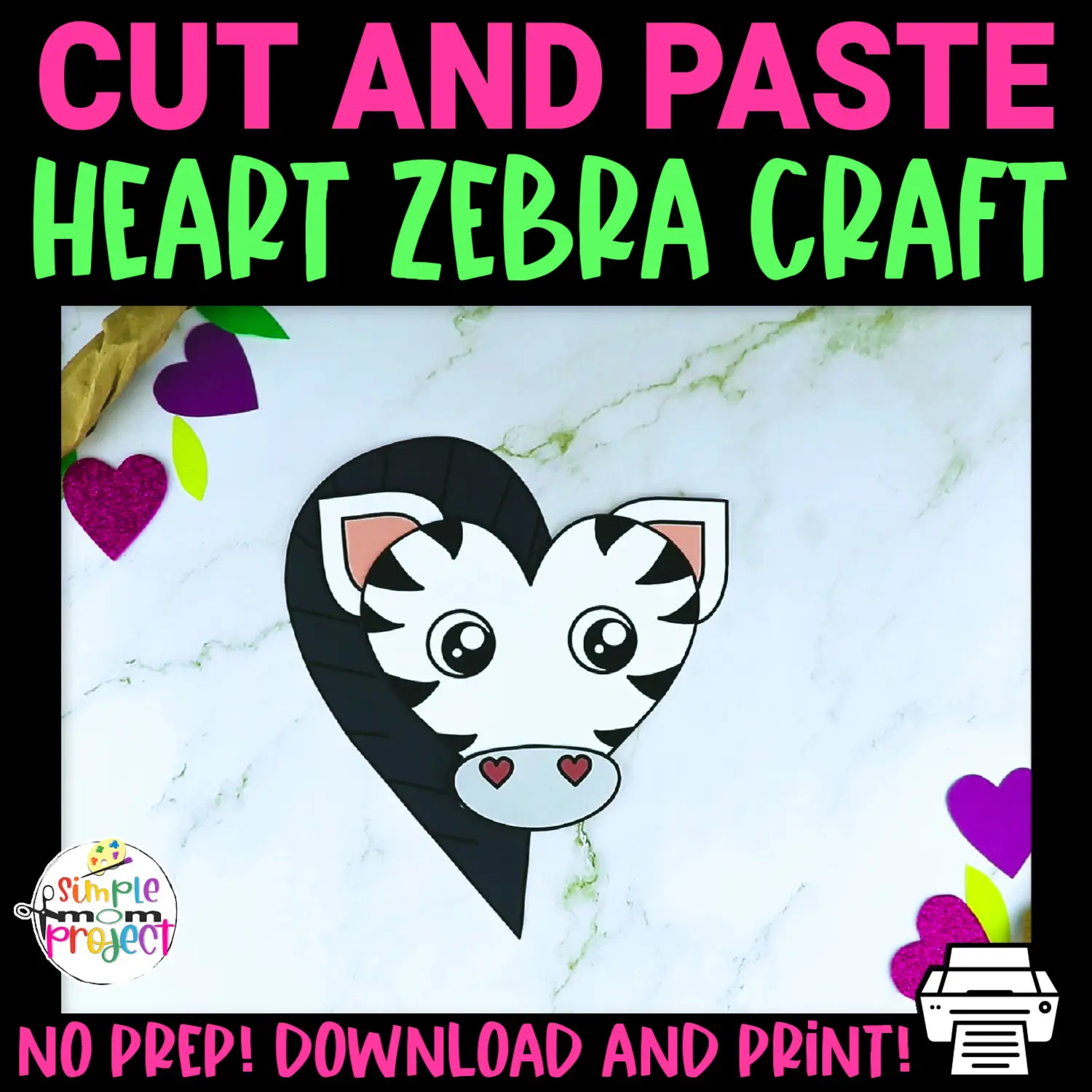 Heart Zebra Cut and Paste Craft - Simple Mom Project Store