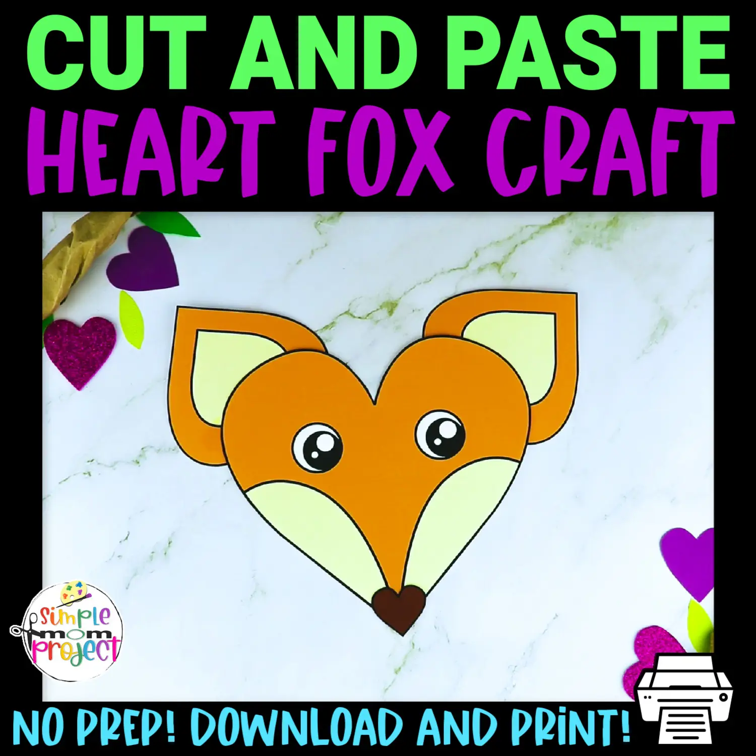 Heart Fox Cut and Paste Craft