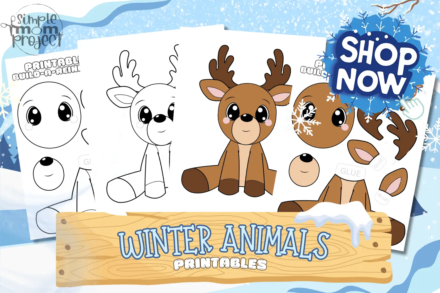SHOP NOW Flatlay build-a-reindeer printable craft template for kids