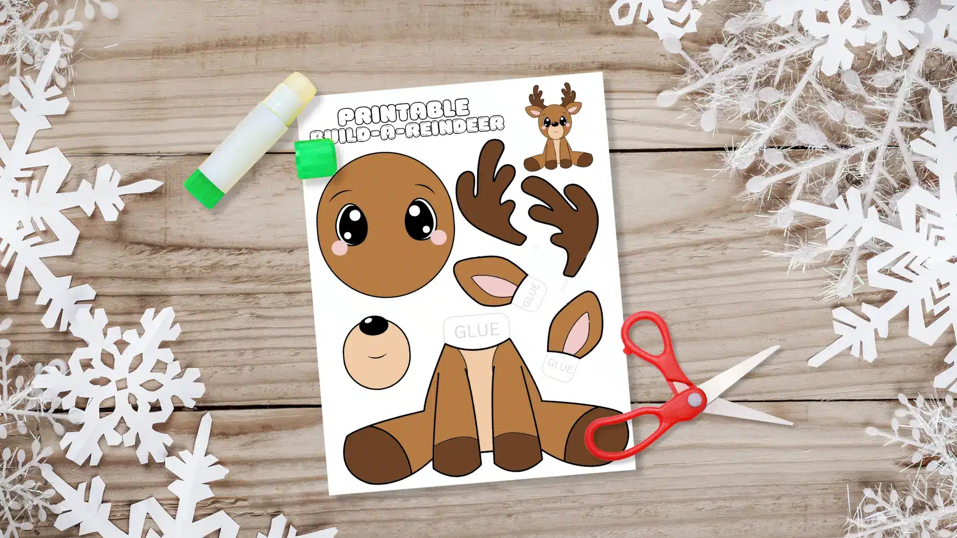 Tutorial 1 Printable Build-a-Reindeer Craft Template for toddlers, preschoolers and kindergarten kids