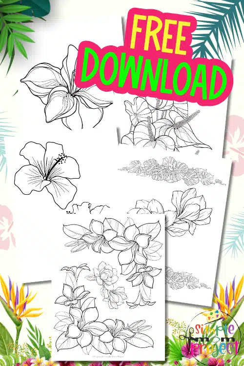 The most beautiful hibiscus and plumeria flowers just waiting for your brightest and boldest colors, doesn't that sound like a mini tropical vacation? This free printable Hawaiian tropical flower coloring page is the perfect way to add some sunny fun to your little artist's day. And kids, get ready to create the most colorful island masterpiece ever! Download the coloring page, grab your crayons and feel the summer vibes!